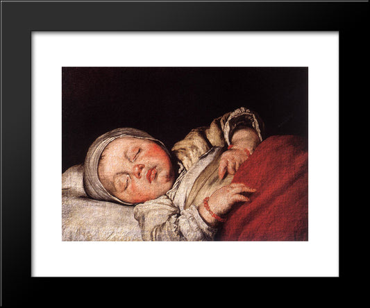 Sleeping Child 20x24 Black Modern Wood Framed Art Print Poster by Strozzi, Bernardo