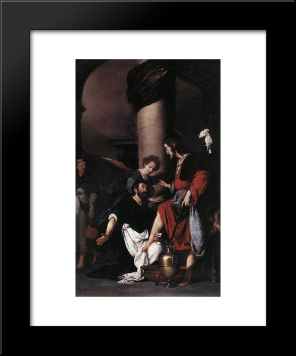 St. Augustine Washing The Feet Of Christ 20x24 Black Modern Wood Framed Art Print Poster by Strozzi, Bernardo