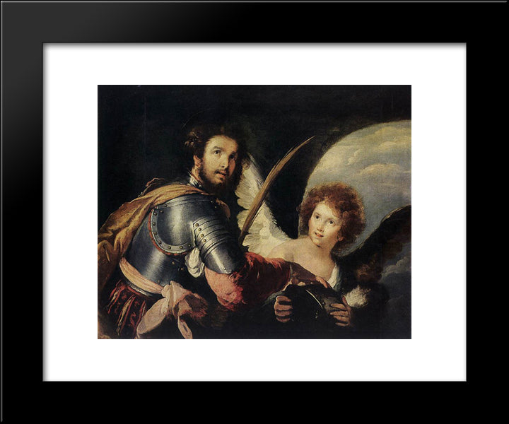 St. Maurice And The Angel 20x24 Black Modern Wood Framed Art Print Poster by Strozzi, Bernardo