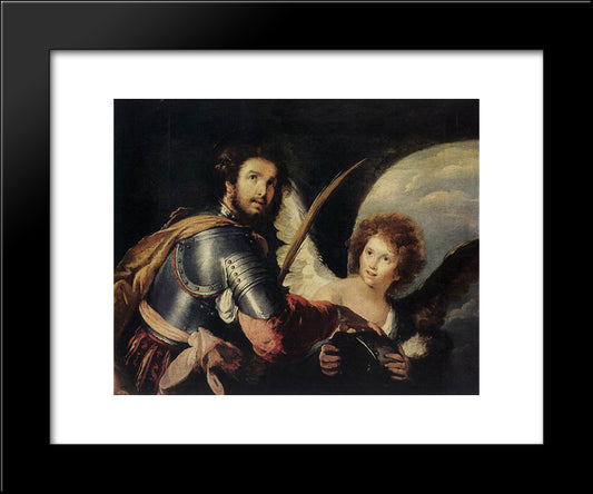 St. Maurice And The Angel 20x24 Black Modern Wood Framed Art Print Poster by Strozzi, Bernardo