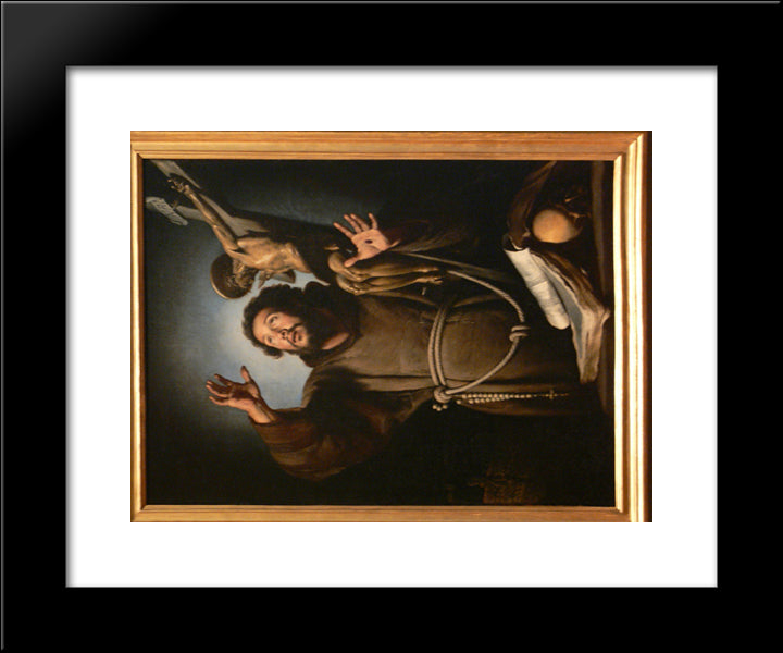 St.Francis In Ecstasy 20x24 Black Modern Wood Framed Art Print Poster by Strozzi, Bernardo