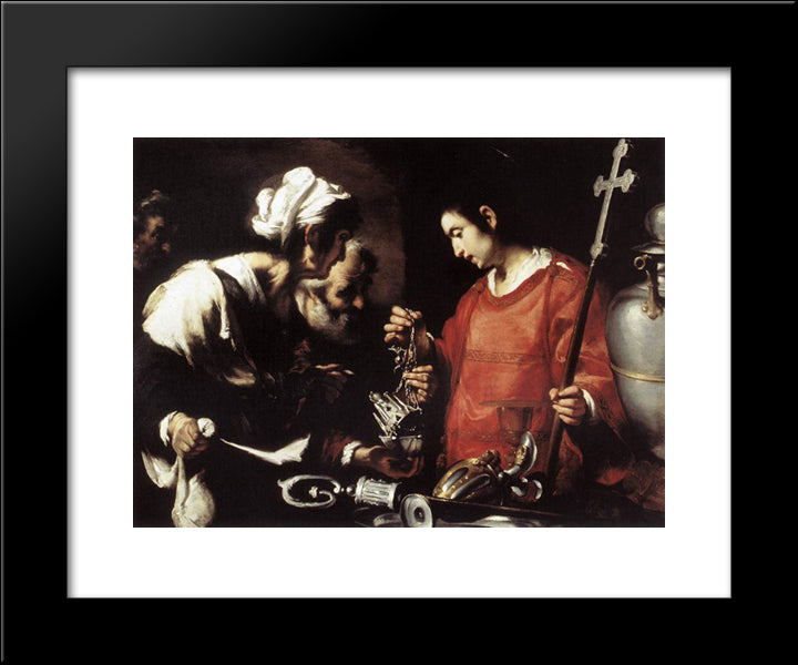 The Charity Of St. Lawrence 20x24 Black Modern Wood Framed Art Print Poster by Strozzi, Bernardo