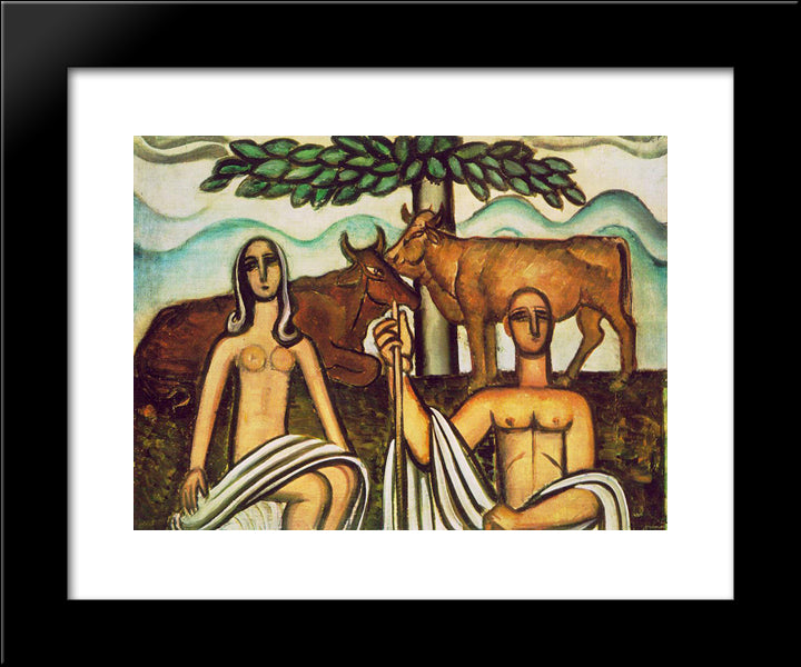 Shepherd And His Lover 20x24 Black Modern Wood Framed Art Print Poster by Por, Bertalan