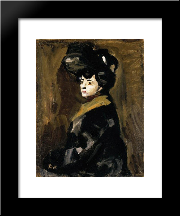 Woman With A Hat 20x24 Black Modern Wood Framed Art Print Poster by Por, Bertalan