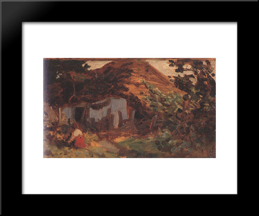 Farm-Yard With Girl In Red Skirt 20x24 Black Modern Wood Framed Art Print Poster by Szekely, Bertalan