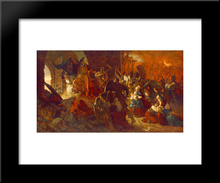 Zrinyi'S Charge From The Fortress Of Szigetvar 20x24 Black Modern Wood Framed Art Print Poster by Szekely, Bertalan