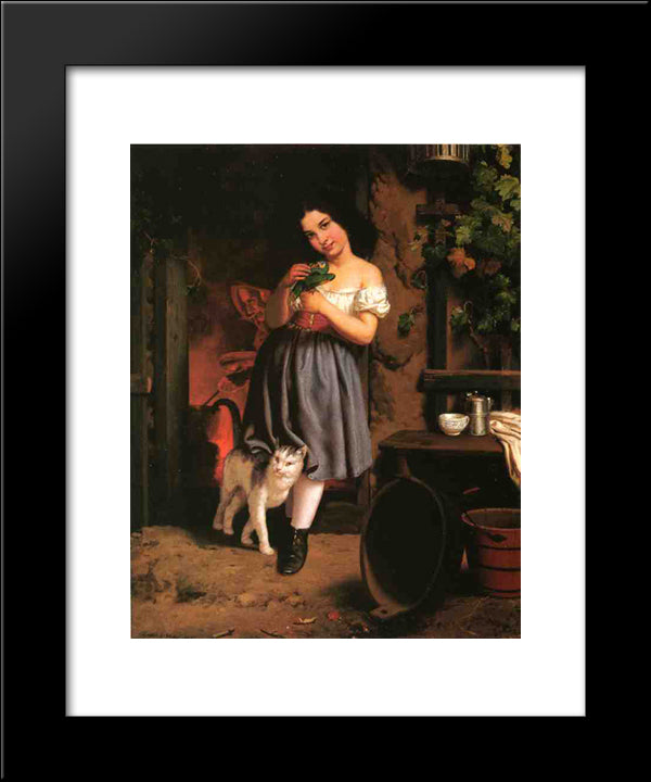 A Young Girl With Cat 20x24 Black Modern Wood Framed Art Print Poster by Morisot, Berthe