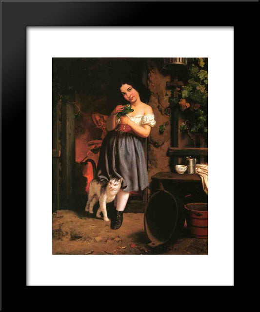 A Young Girl With Cat 20x24 Black Modern Wood Framed Art Print Poster by Morisot, Berthe