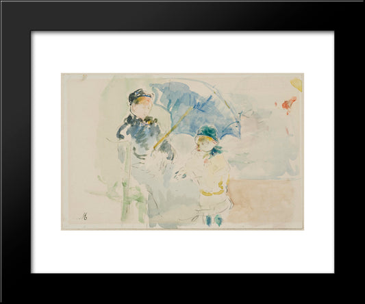 At The Beach In Nice 20x24 Black Modern Wood Framed Art Print Poster by Morisot, Berthe