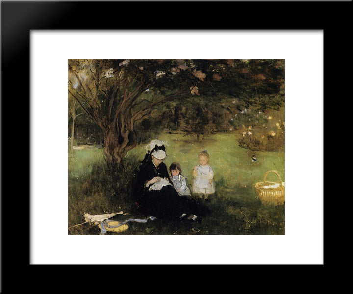Beneath The Lilac At Maurecourt 20x24 Black Modern Wood Framed Art Print Poster by Morisot, Berthe