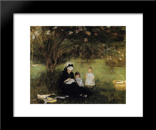 Beneath The Lilac At Maurecourt 20x24 Black Modern Wood Framed Art Print Poster by Morisot, Berthe
