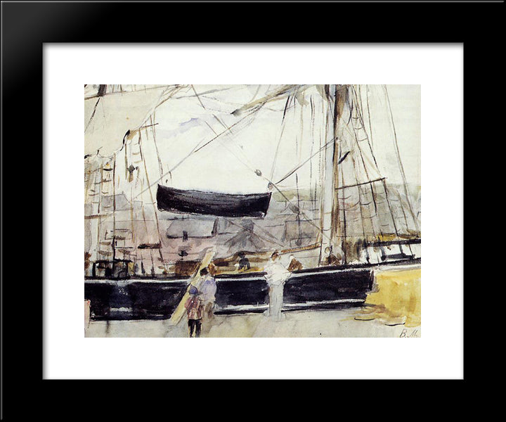 Boat On The Quay 20x24 Black Modern Wood Framed Art Print Poster by Morisot, Berthe
