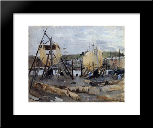 Boats Under Construction 20x24 Black Modern Wood Framed Art Print Poster by Morisot, Berthe