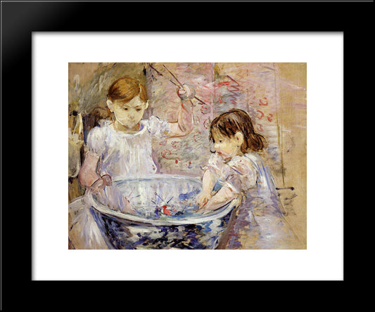 Children At The Basin 20x24 Black Modern Wood Framed Art Print Poster by Morisot, Berthe