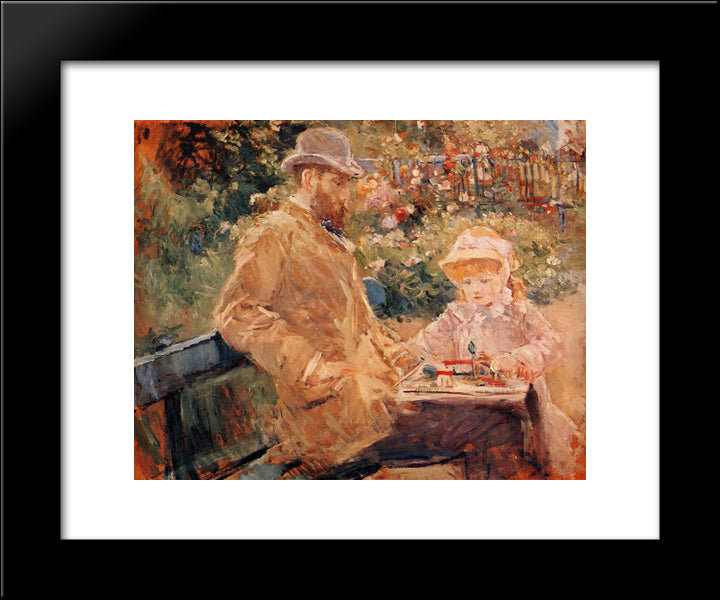 Eugene Manet With His Daughter At Bougival 20x24 Black Modern Wood Framed Art Print Poster by Morisot, Berthe