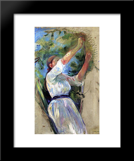 Girl Gathering Cherries 20x24 Black Modern Wood Framed Art Print Poster by Morisot, Berthe