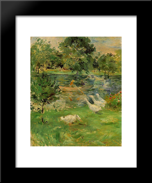 Girl In A Boat, With Geese 20x24 Black Modern Wood Framed Art Print Poster by Morisot, Berthe