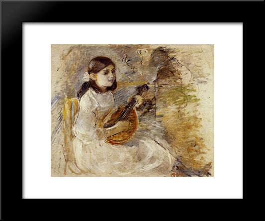 Girl Playing The Mandolin 20x24 Black Modern Wood Framed Art Print Poster by Morisot, Berthe