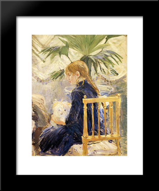 Girl With Dog 20x24 Black Modern Wood Framed Art Print Poster by Morisot, Berthe