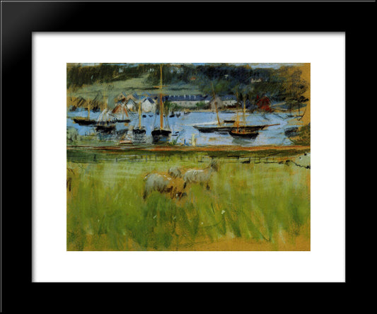 Harbor In The Port Of Fecamp 20x24 Black Modern Wood Framed Art Print Poster by Morisot, Berthe