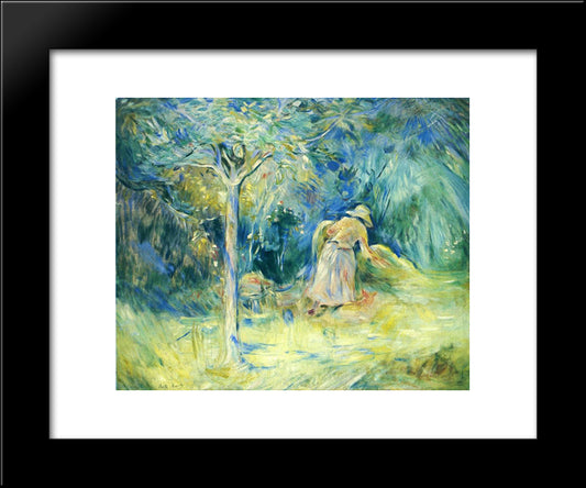 Haying At Mezy 20x24 Black Modern Wood Framed Art Print Poster by Morisot, Berthe