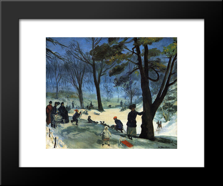Central Park In Winter 20x24 Black Modern Wood Framed Art Print Poster by Glackens, William James