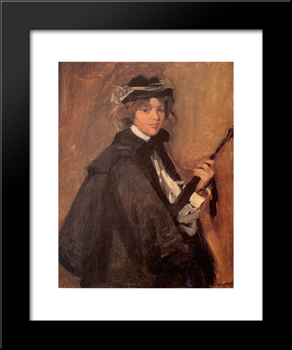 Girl In A Black Cape 20x24 Black Modern Wood Framed Art Print Poster by Glackens, William James
