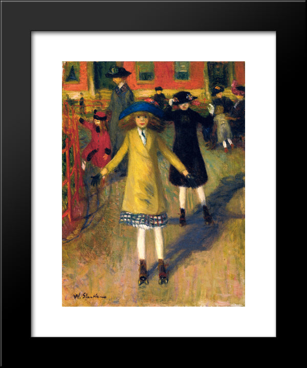 Girl Roller-Skating, Washington Square 20x24 Black Modern Wood Framed Art Print Poster by Glackens, William James