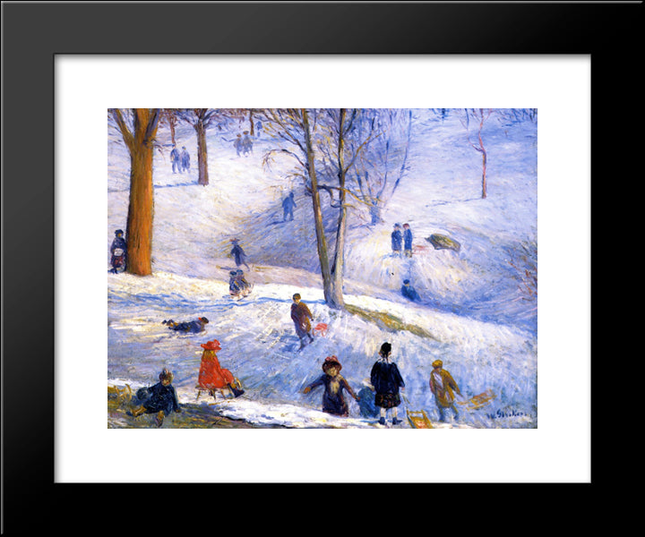 Sledding 20x24 Black Modern Wood Framed Art Print Poster by Glackens, William James