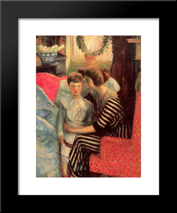 The Artist'S Wife And Son 20x24 Black Modern Wood Framed Art Print Poster by Glackens, William James