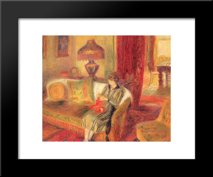 The Artist'S Wife Knitting 20x24 Black Modern Wood Framed Art Print Poster by Glackens, William James