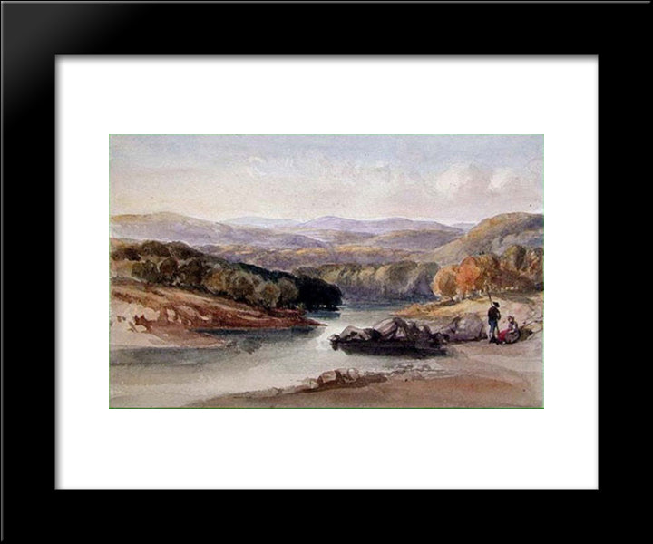 A River Landscape, Possibly Near The Lago Maggiore 20x24 Black Modern Wood Framed Art Print Poster by Leitch, William Leighton