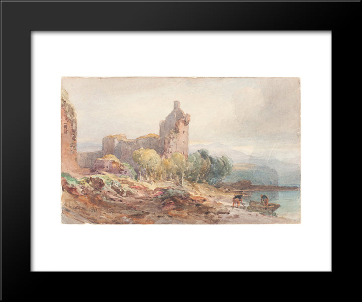 A Ruined Castle On A Lake 20x24 Black Modern Wood Framed Art Print Poster by Leitch, William Leighton