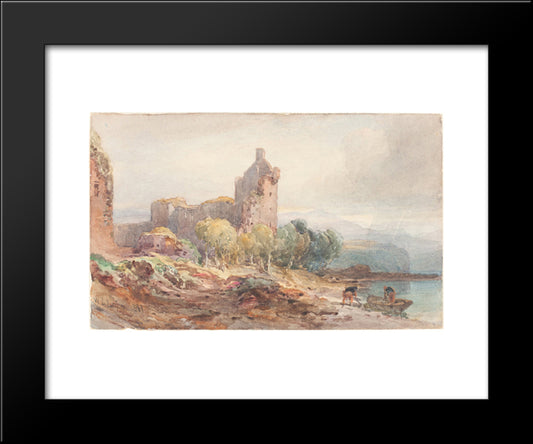 A Ruined Castle On A Lake 20x24 Black Modern Wood Framed Art Print Poster by Leitch, William Leighton