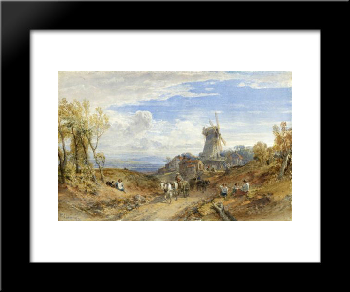 A Windmill By A Country Road 20x24 Black Modern Wood Framed Art Print Poster by Leitch, William Leighton
