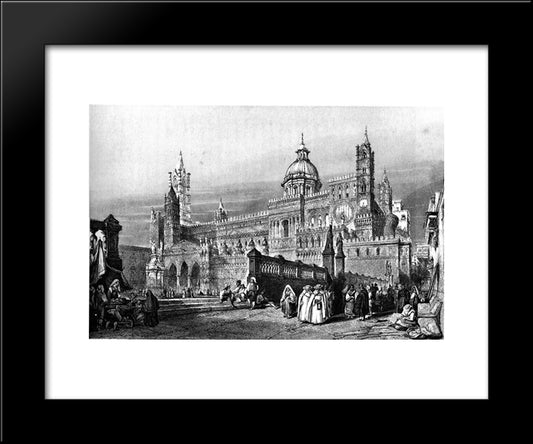 Palermo Cathedral, Drawing By Leitch, Engraving By J.H. Le Keux 20x24 Black Modern Wood Framed Art Print Poster by Leitch, William Leighton