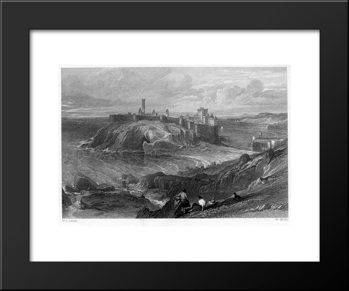 Peel Castle, Isle Of Man, Engraving By William Miller After Leitch 20x24 Black Modern Wood Framed Art Print Poster by Leitch, William Leighton
