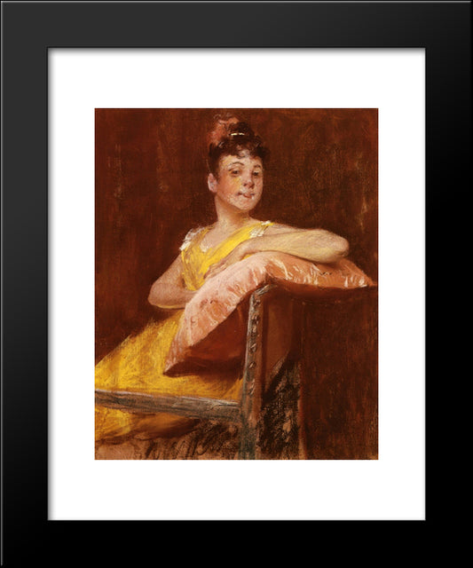 A Girl In Yellow (Aka The Yellow Gown) 20x24 Black Modern Wood Framed Art Print Poster by Chase, William Merritt