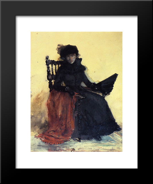 A Lady In Black (Aka The Red Shawl) 20x24 Black Modern Wood Framed Art Print Poster by Chase, William Merritt