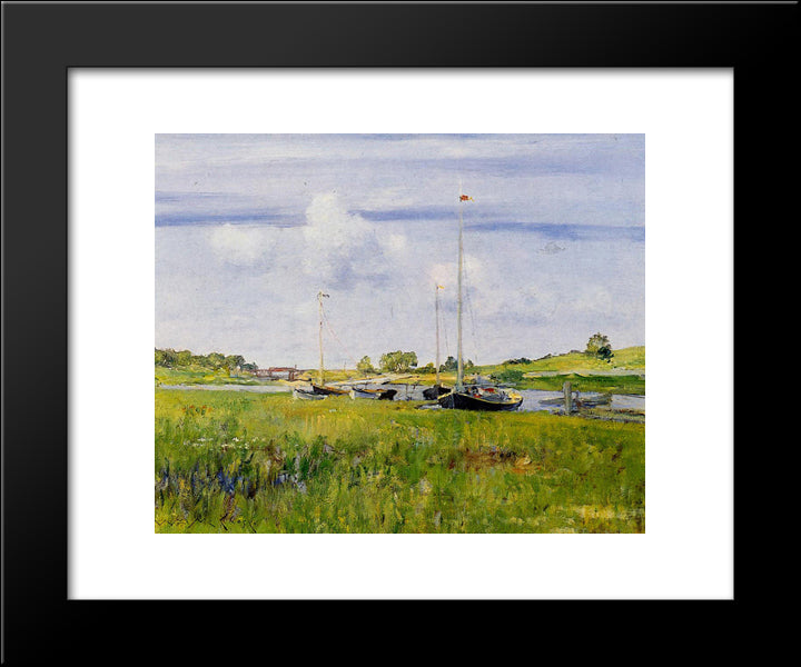 At The Boat Landing 20x24 Black Modern Wood Framed Art Print Poster by Chase, William Merritt