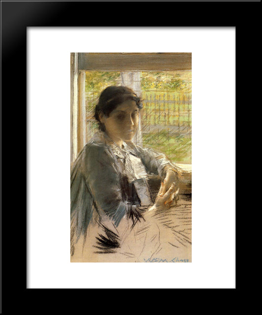 At The Window 20x24 Black Modern Wood Framed Art Print Poster by Chase, William Merritt