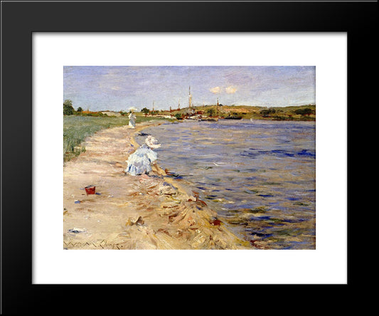 Beach Scene - Morning At Canoe Place 20x24 Black Modern Wood Framed Art Print Poster by Chase, William Merritt