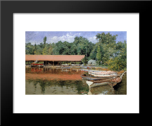 Boat House, Prospect Park (Aka Boats On The Lake, Prospect Park) 20x24 Black Modern Wood Framed Art Print Poster by Chase, William Merritt