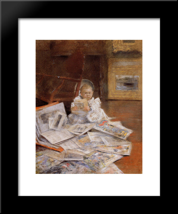 Child With Prints 20x24 Black Modern Wood Framed Art Print Poster by Chase, William Merritt