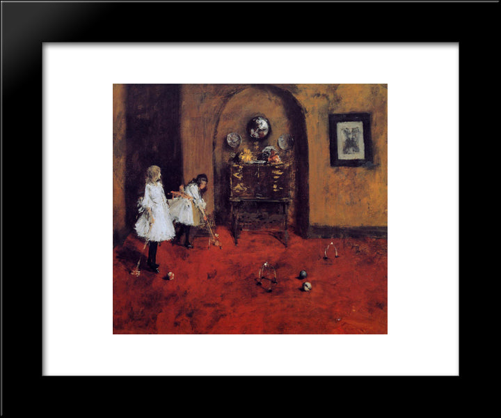 Children Playing Parlor Croquet (Sketch) 20x24 Black Modern Wood Framed Art Print Poster by Chase, William Merritt