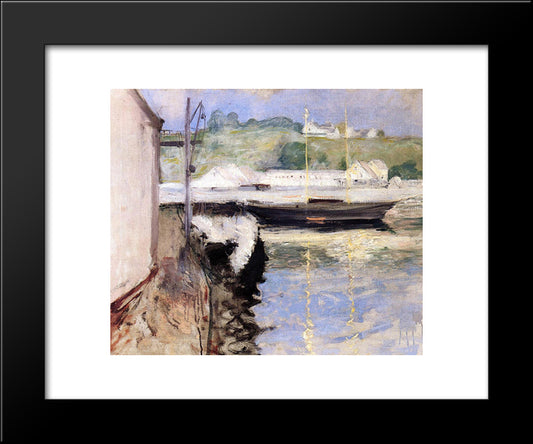 Fish Sheds And Schooner, Gloucester 20x24 Black Modern Wood Framed Art Print Poster by Chase, William Merritt