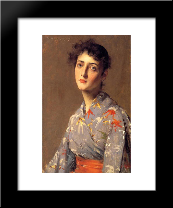 Girl In A Japanese Kimono 20x24 Black Modern Wood Framed Art Print Poster by Chase, William Merritt