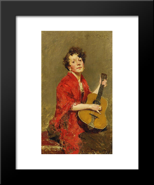 Girl With Guitar 20x24 Black Modern Wood Framed Art Print Poster by Chase, William Merritt