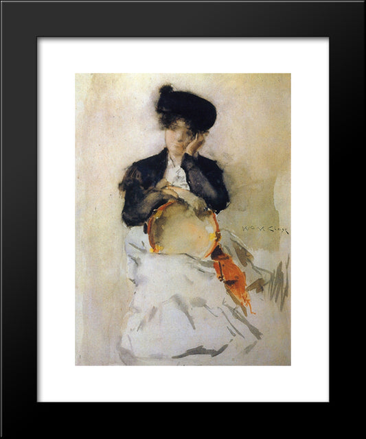 Girl With Tambourine 20x24 Black Modern Wood Framed Art Print Poster by Chase, William Merritt