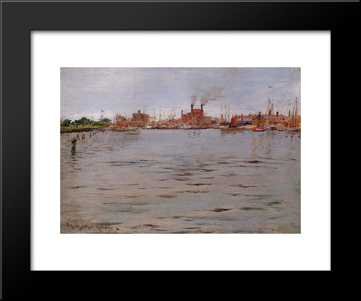 Harbor Scene, Brooklyn Docks 20x24 Black Modern Wood Framed Art Print Poster by Chase, William Merritt